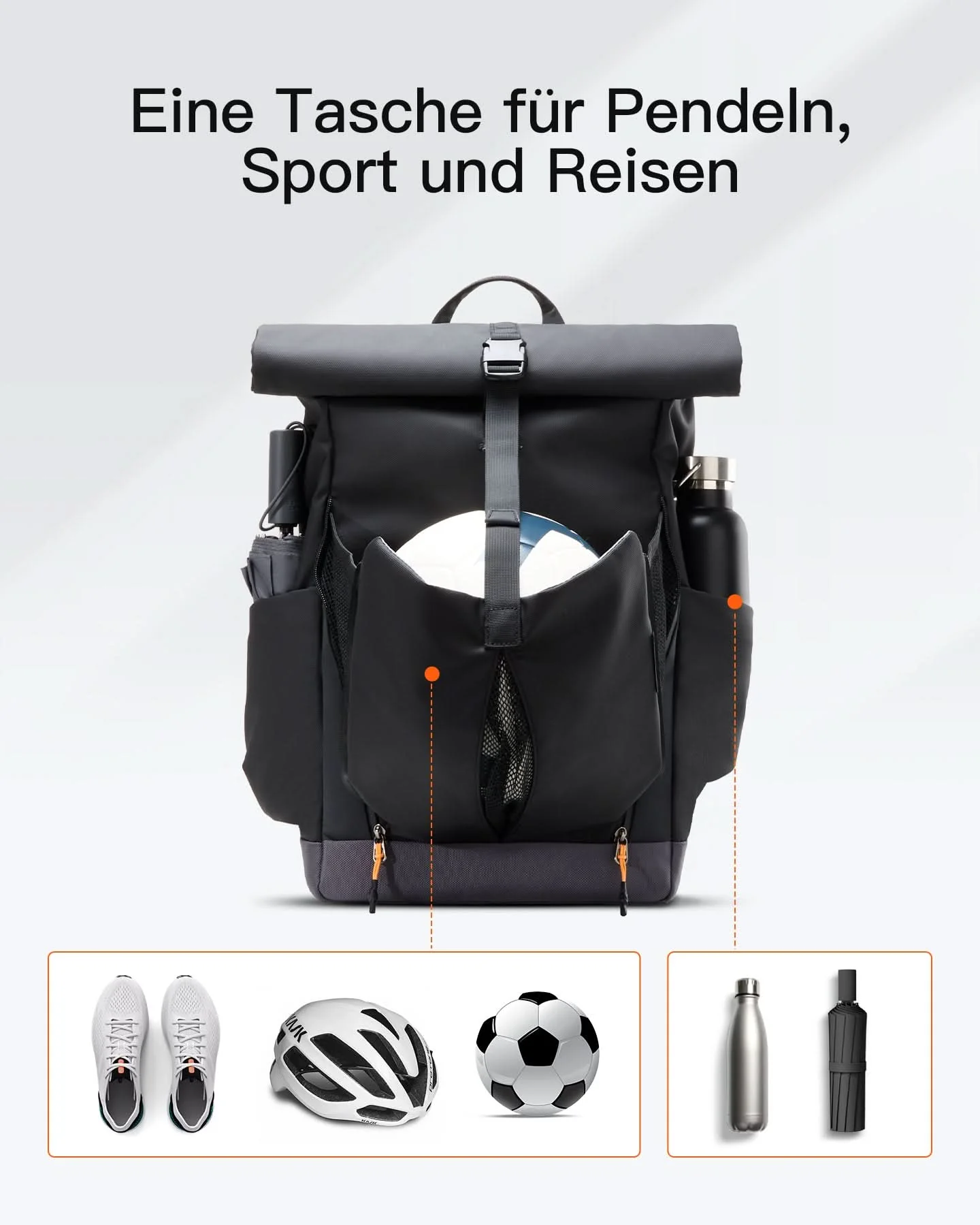 Inateck Laptop RollTop Rucksack Herren Damen 25L, Spritzwassergeschützt Schulrucksack Reiserucksack Stylische Tagesrucksack mit 17 Zoll Laptopfach, BPC21 - Image 8