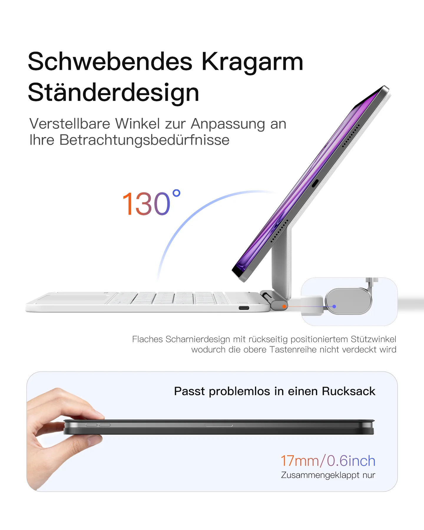 Inateck NeoMagic Magnetische Tastatur Hülle für iPad Air 13" M4/M3/M2 (2026/2025/2024), iPad Pro 12.9" 6/5/4/3 Gen,QWERTZ, KB903-13A - Image 12