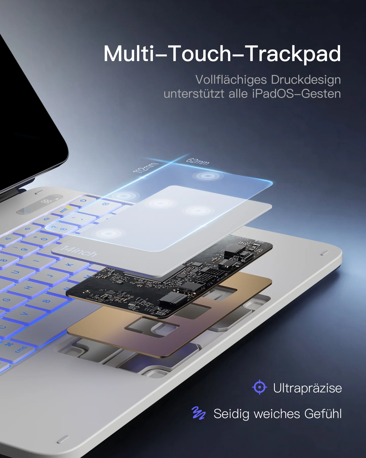 Inateck NeoMagic Magnetische Tastatur Hülle für iPad Air 13" M4/M3/M2 (2026/2025/2024), iPad Pro 12.9" 6/5/4/3 Gen,QWERTZ, KB903-13A - Image 14