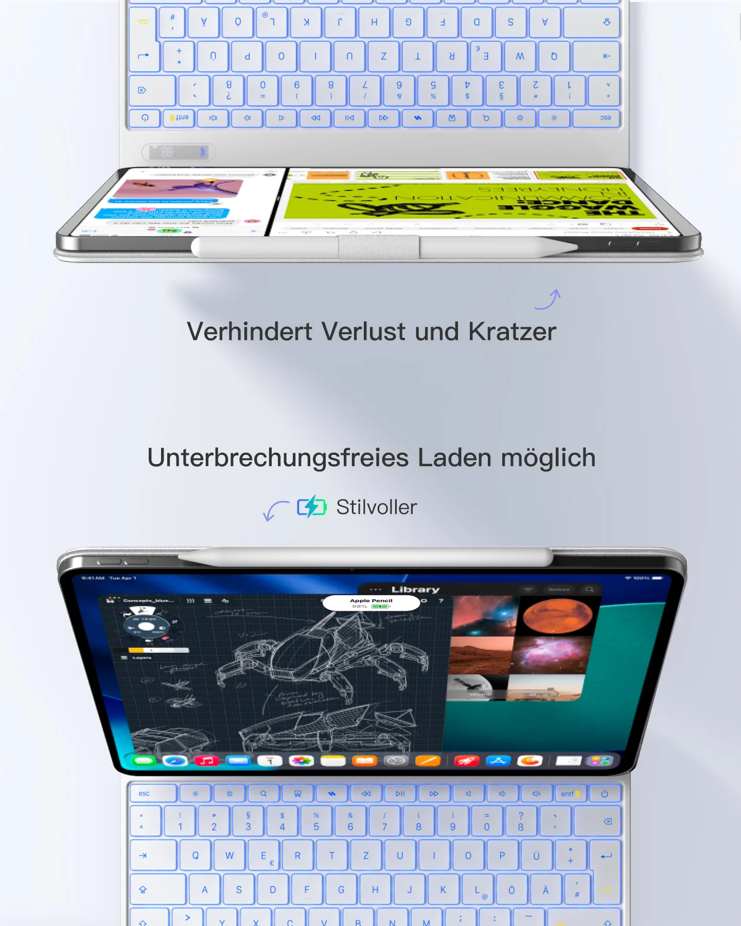 Inateck NeoMagic Magnetische Tastatur Hülle für iPad Air 13" M4/M3/M2 (2026/2025/2024), iPad Pro 12.9" 6/5/4/3 Gen,QWERTZ, KB903-13A - Image 16