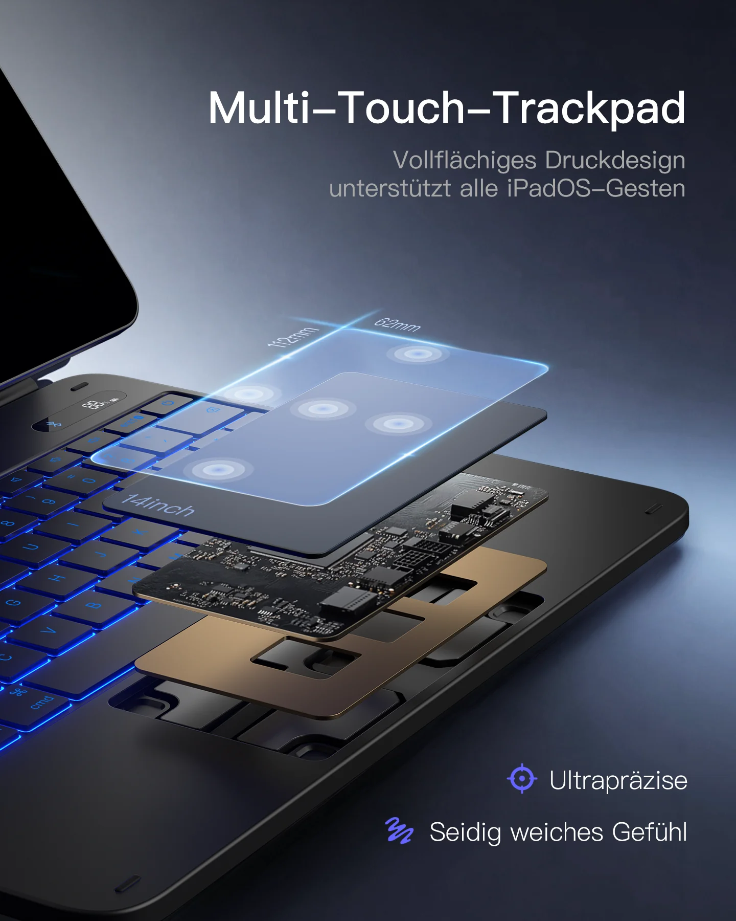 Inateck NeoMagic Magnetische Tastatur Hülle für iPad Air 13" M4/M3/M2 (2026/2025/2024), iPad Pro 12.9" 6/5/4/3 Gen,QWERTZ, KB903-13A - Image 3