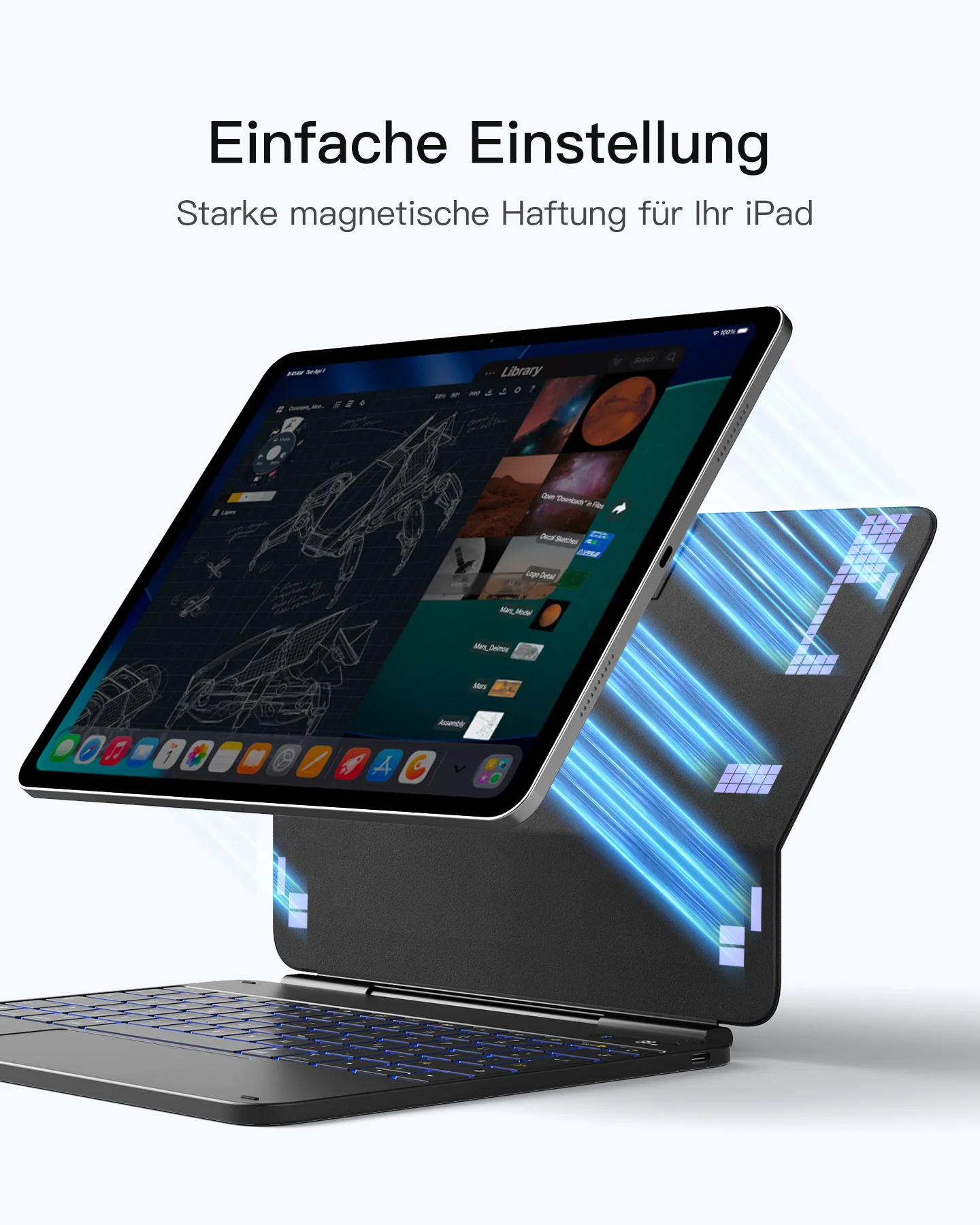 Inateck NeoMagic Magnetische Tastatur Hülle für iPad Air 13" M4/M3/M2 (2026/2025/2024), iPad Pro 12.9" 6/5/4/3 Gen,QWERTZ, KB903-13A - Image 4