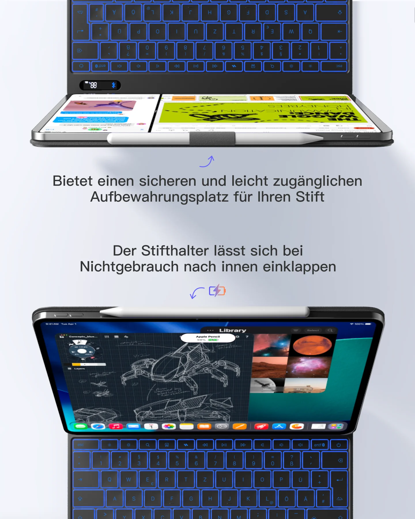 Inateck NeoMagic Magnetische Tastatur Hülle für iPad Air 13" M4/M3/M2 (2026/2025/2024), iPad Pro 12.9" 6/5/4/3 Gen,QWERTZ, KB903-13A - Image 6