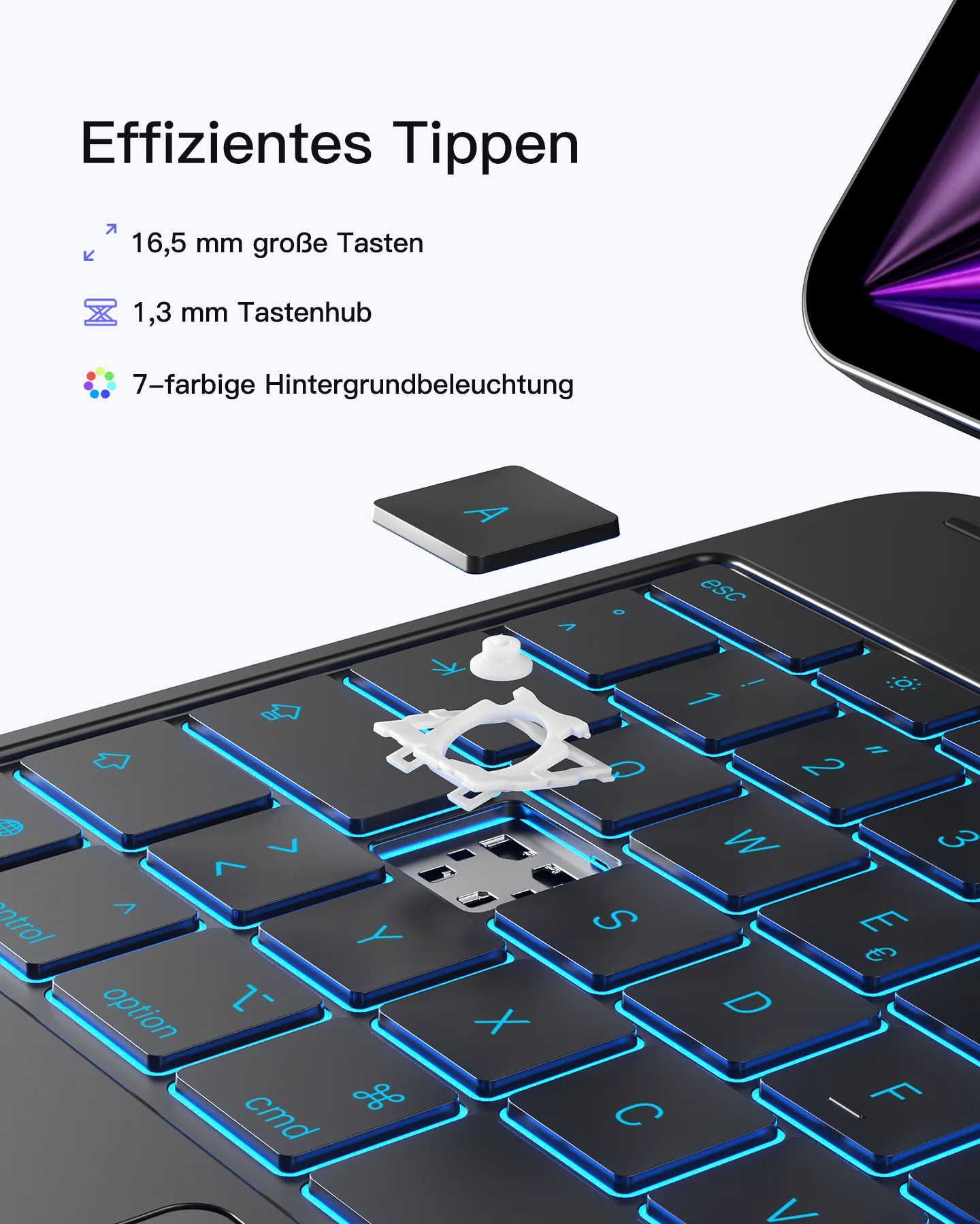 Inateck NeoMagic Magnetische Tastatur Hülle für iPad Air 13" M4/M3/M2 (2026/2025/2024), iPad Pro 12.9" 6/5/4/3 Gen,QWERTZ, KB903-13A - Image 7