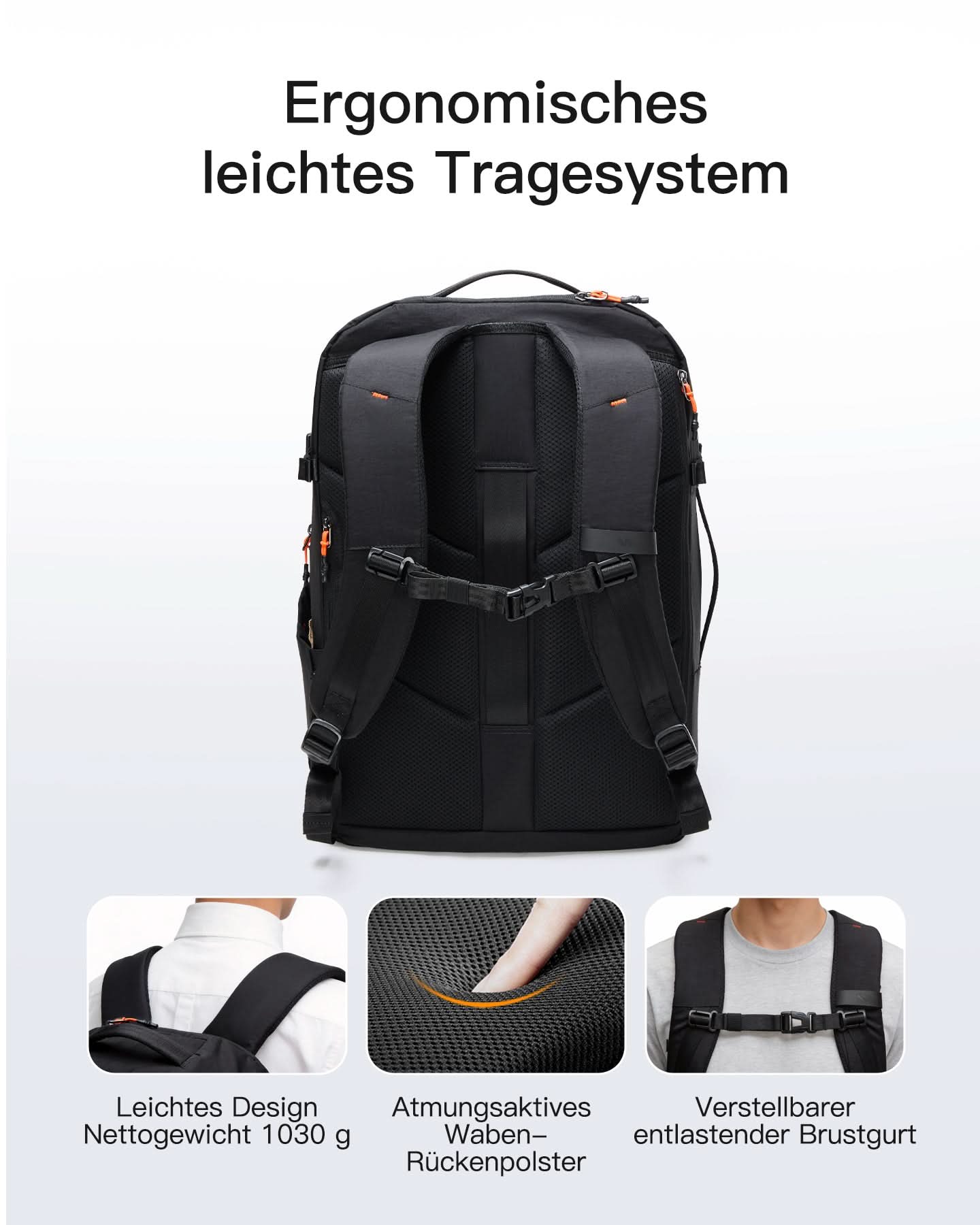 Inateck Reiserucksack 39L, Spritzwassergeschützt TSA Handgepäck Flugzeug Rucksack Travel Backpack Herren für 15.6 Zoll Laptop, BPX33 - Image 8
