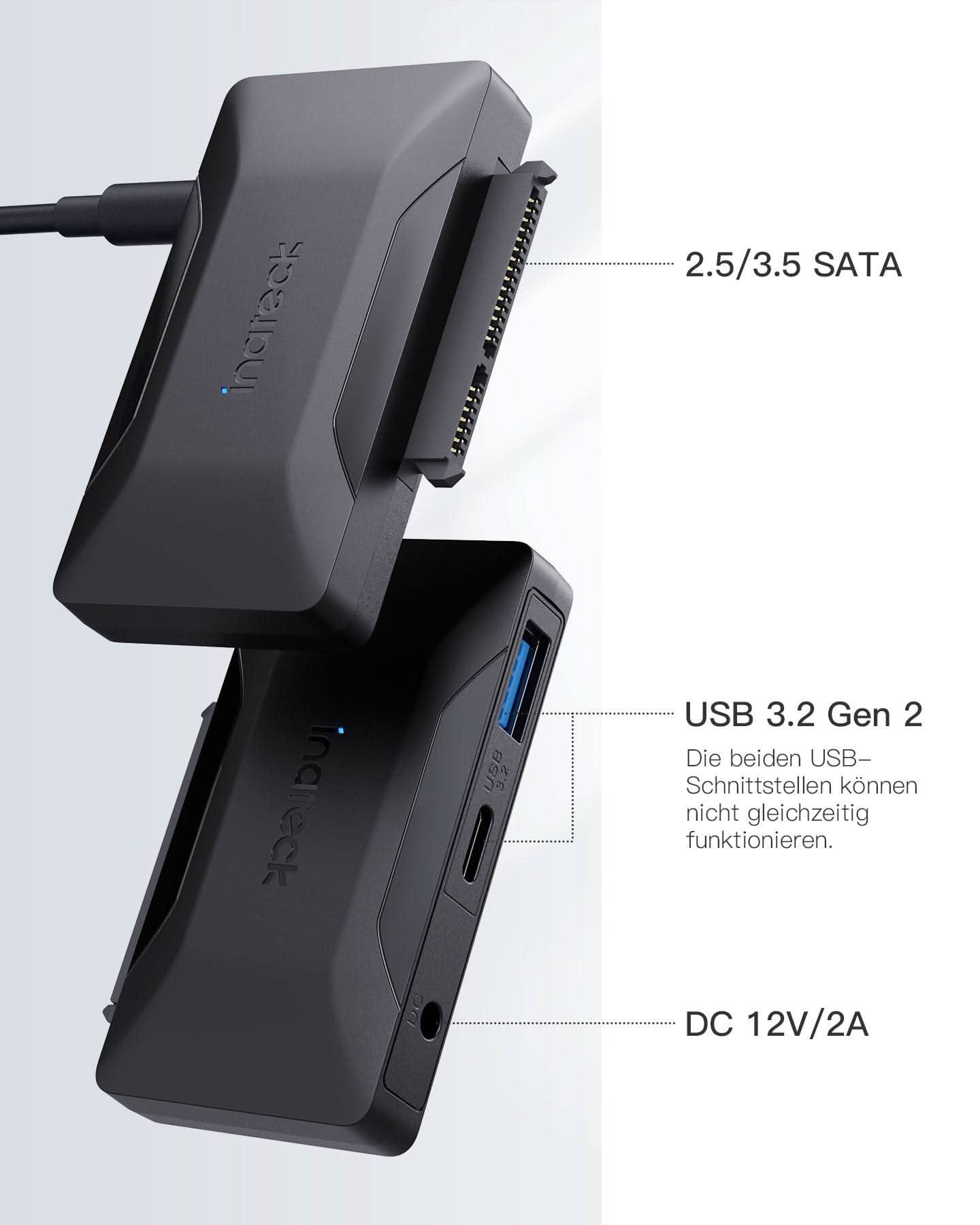 Inateck SATA USB Adapter, USB 3.2 Gen 2 Festplattenadapter für 2.5/3.5 Zoll SSD/HDD, 12V/2A Netzteil im Lieferumfang, bidirektionale Übertragung, UA1006 - Image 3