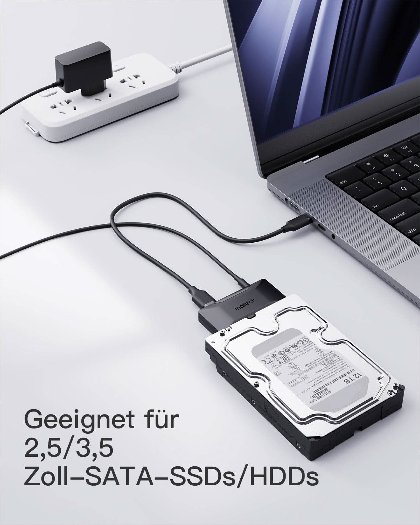 Inateck SATA USB Adapter, USB 3.2 Gen 2 Festplattenadapter für 2.5/3.5 Zoll SSD/HDD, 12V/2A Netzteil im Lieferumfang, bidirektionale Übertragung, UA1006 - Image 5