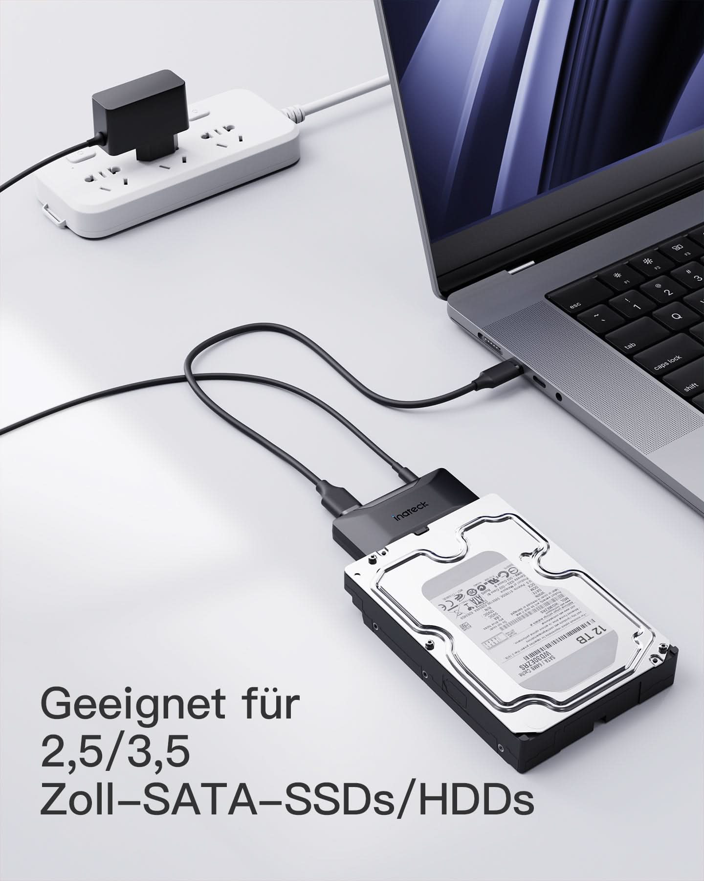 Inateck SATA USB Adapter, USB 3.2 Gen 2 Festplattenadapter für 2.5/3.5 Zoll SSD/HDD, 12V/2A Netzteil im Lieferumfang, bidirektionale Übertragung, UA1006 - Image 6
