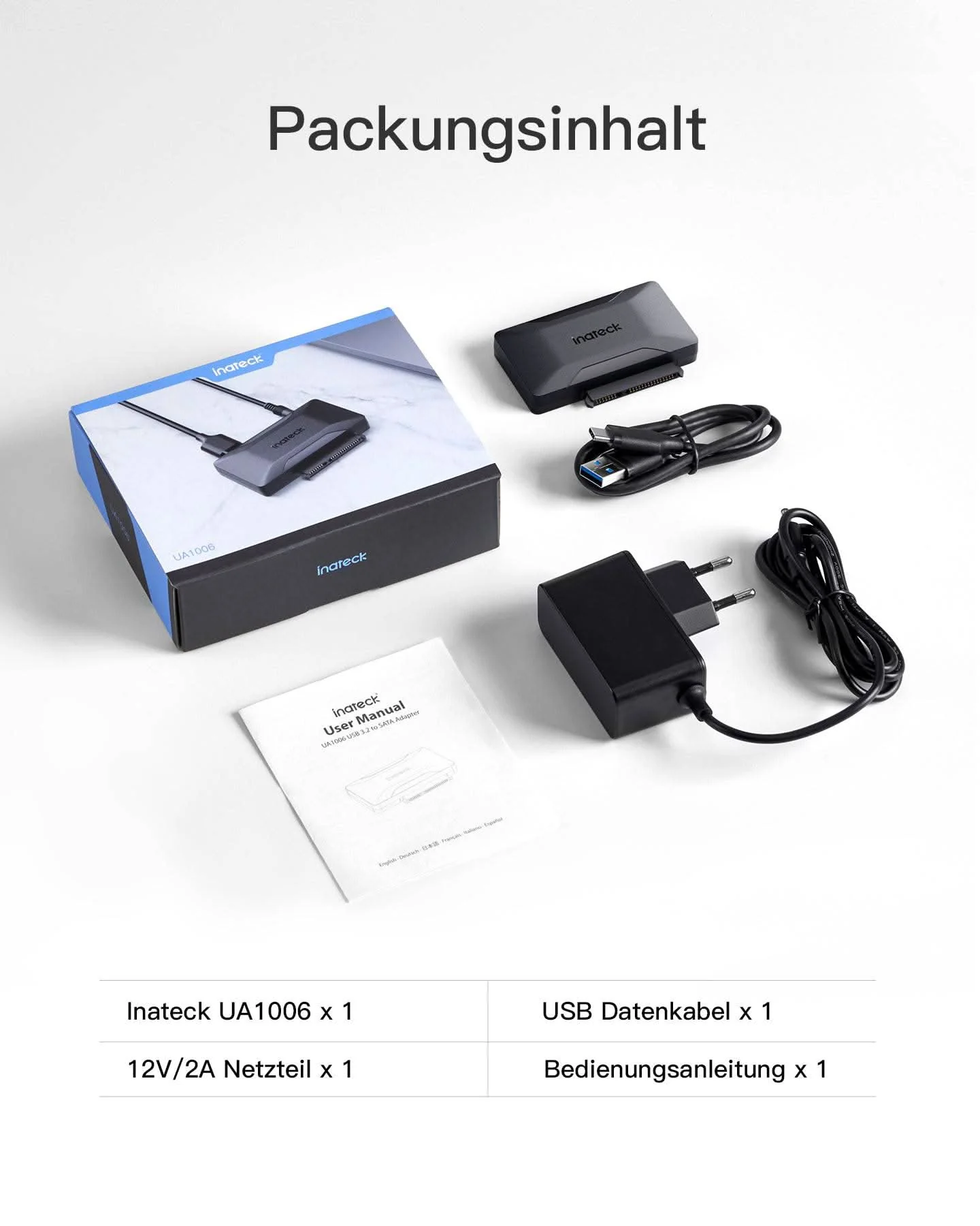 Inateck SATA USB Adapter, USB 3.2 Gen 2 Festplattenadapter für 2.5/3.5 Zoll SSD/HDD, 12V/2A Netzteil im Lieferumfang, bidirektionale Übertragung, UA1006 - Image 7