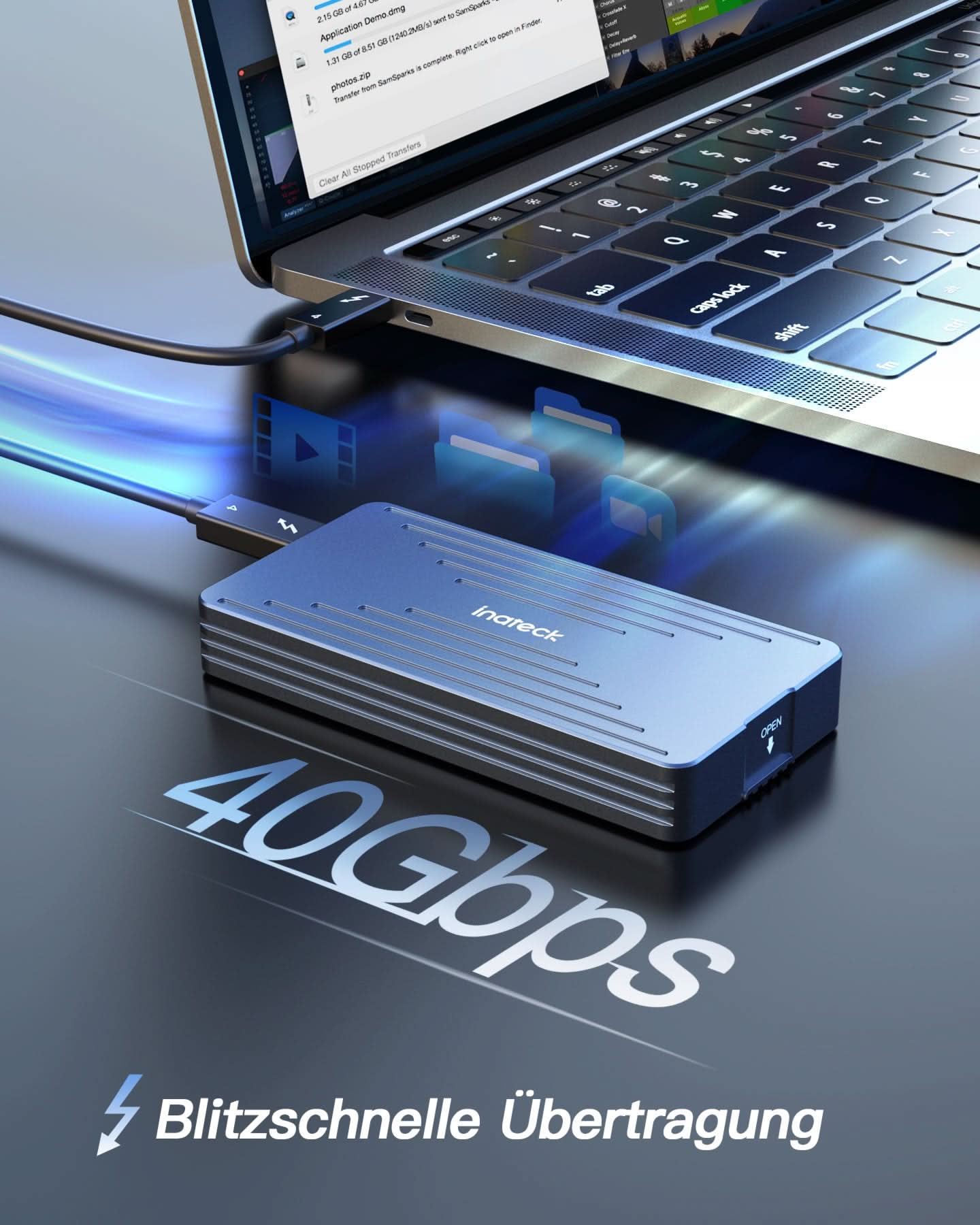 M.2 NVMe SSD-Gehäuse USB4.0/Thunderbolt 4, unterstützt 2230/2242/2260/2280 SSDs, M-Key, FE2028 - Image 4