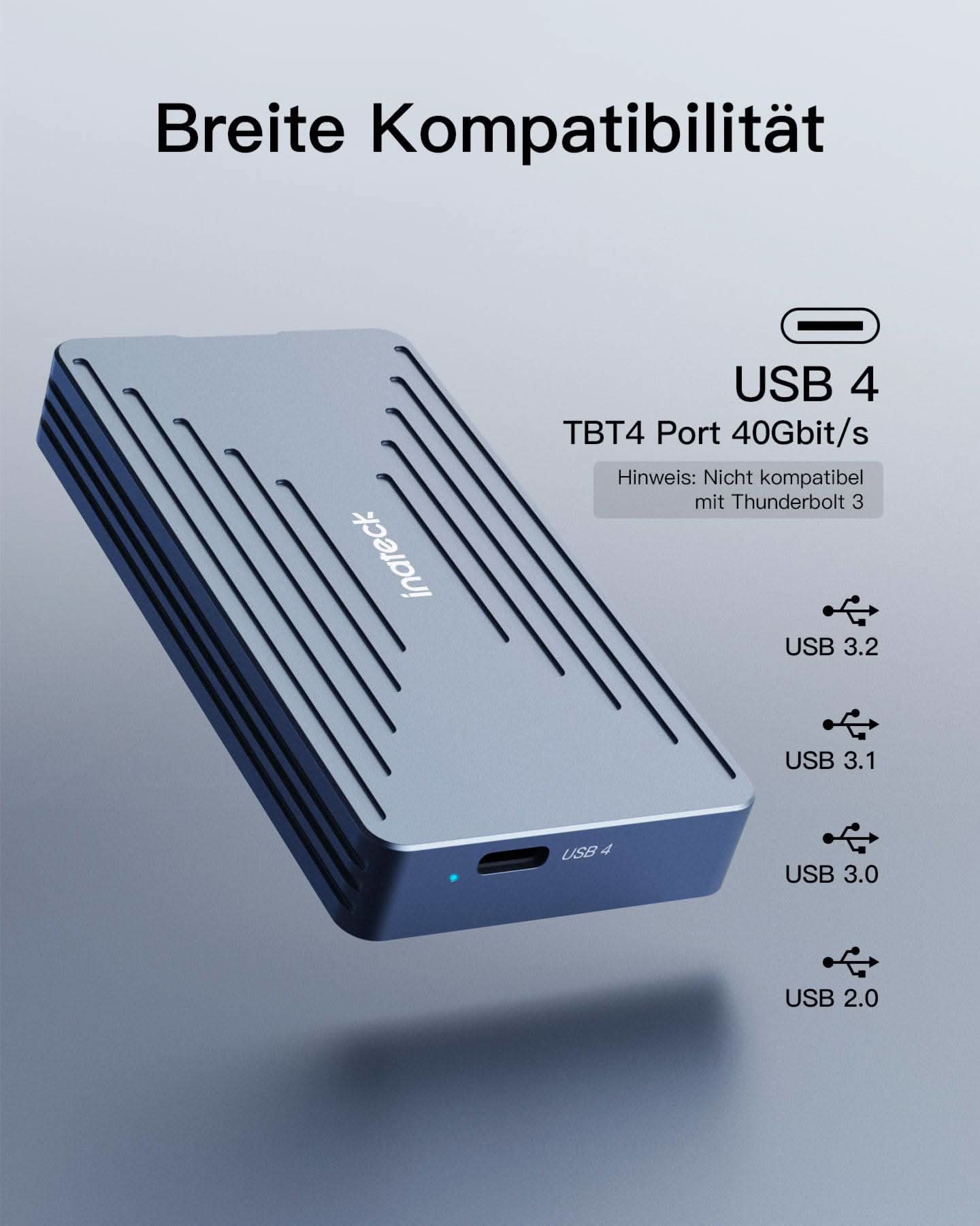 M.2 NVMe SSD-Gehäuse USB4.0/Thunderbolt 4, unterstützt 2230/2242/2260/2280 SSDs, M-Key, FE2028 - Image 5