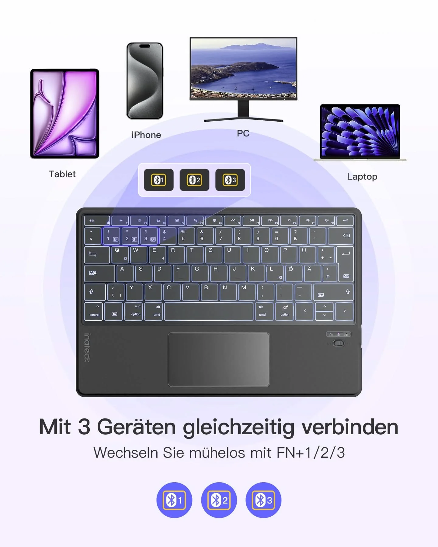 Surface Pro AI Tastatur für Surface Pro 7/7+/6/5/4, 7 Farben Hintergrundbeleuchtung, QWERTZ, KB02027 - Image 10