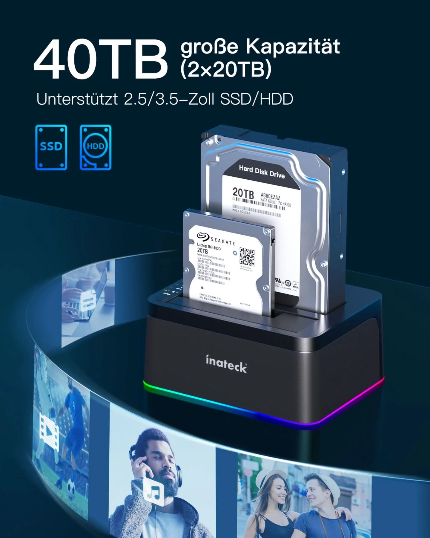 RGB Festplatten Dockingstation USB 3.0 mit Offline-Klonfunktion, für 2.5 u. 3.5 Zoll SATA HDDs und SSDs, UASP Unterstützt SA02003, Schwarz - Image 10