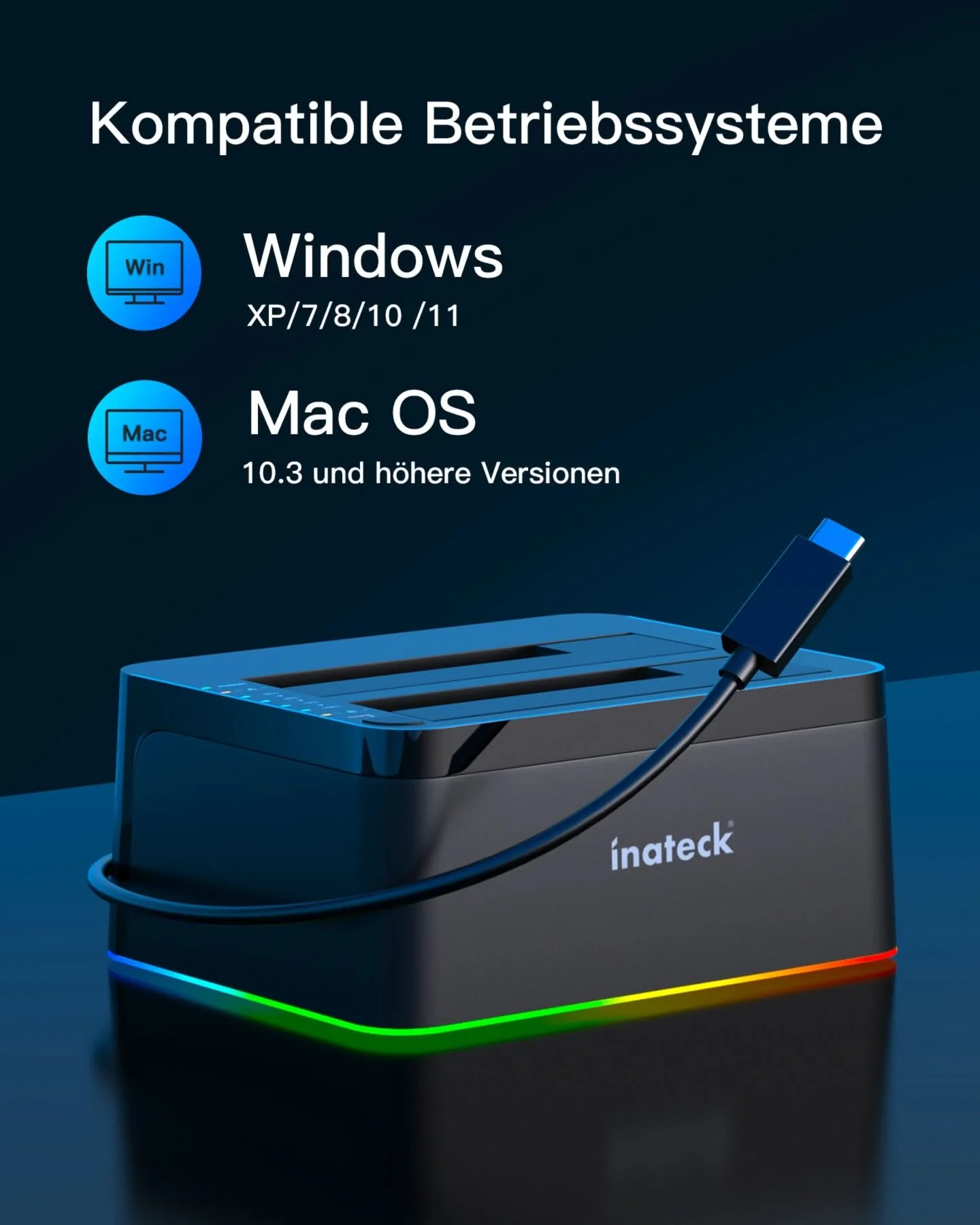 RGB Festplatten Dockingstation USB 3.0 mit Offline-Klonfunktion, für 2.5 u. 3.5 Zoll SATA HDDs und SSDs, UASP Unterstützt SA02003, Schwarz - Image 13