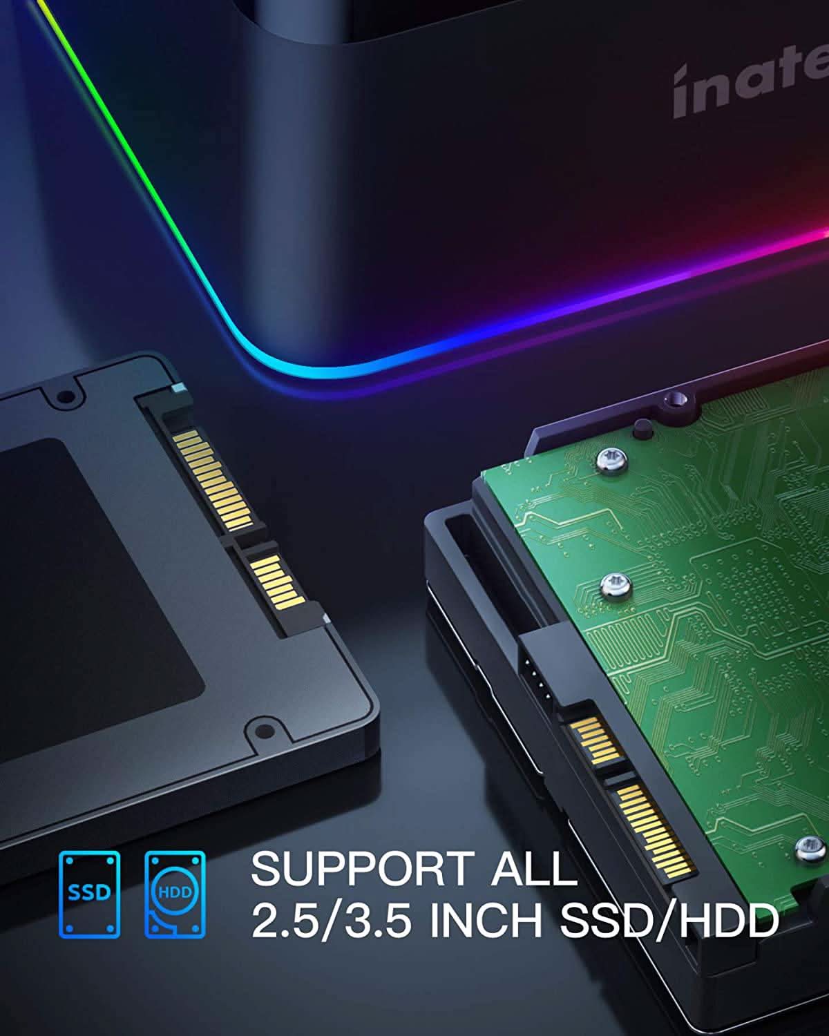 RGB Festplatten Dockingstation USB 3.0 mit Offline-Klonfunktion, für 2.5 u. 3.5 Zoll SATA HDDs und SSDs, UASP Unterstützt SA02003, Schwarz - Image 4