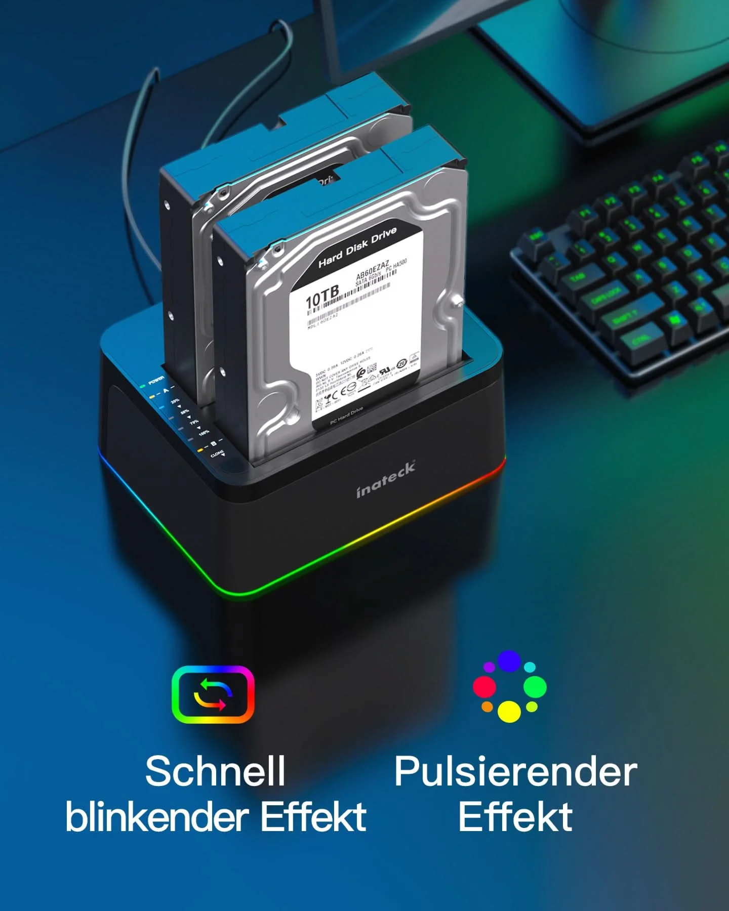 RGB Festplatten Dockingstation USB 3.0 mit Offline-Klonfunktion, für 2.5 u. 3.5 Zoll SATA HDDs und SSDs, UASP Unterstützt SA02003, Schwarz - Image 9