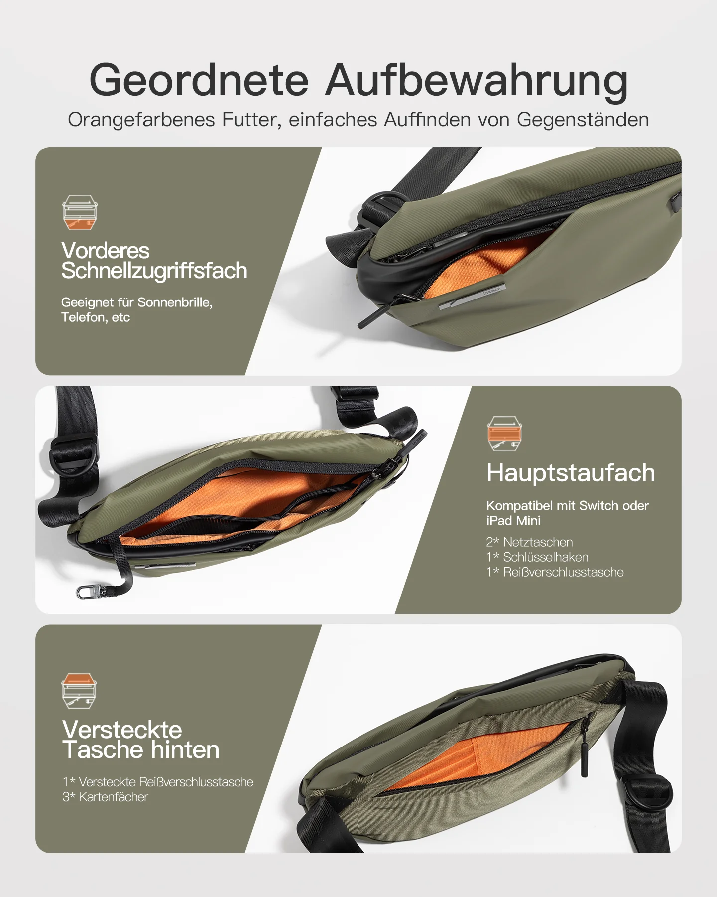 Sling Bag, leichte Umhängetasche mit schnell verstellbarem Gurt, FB01001 - Image 35