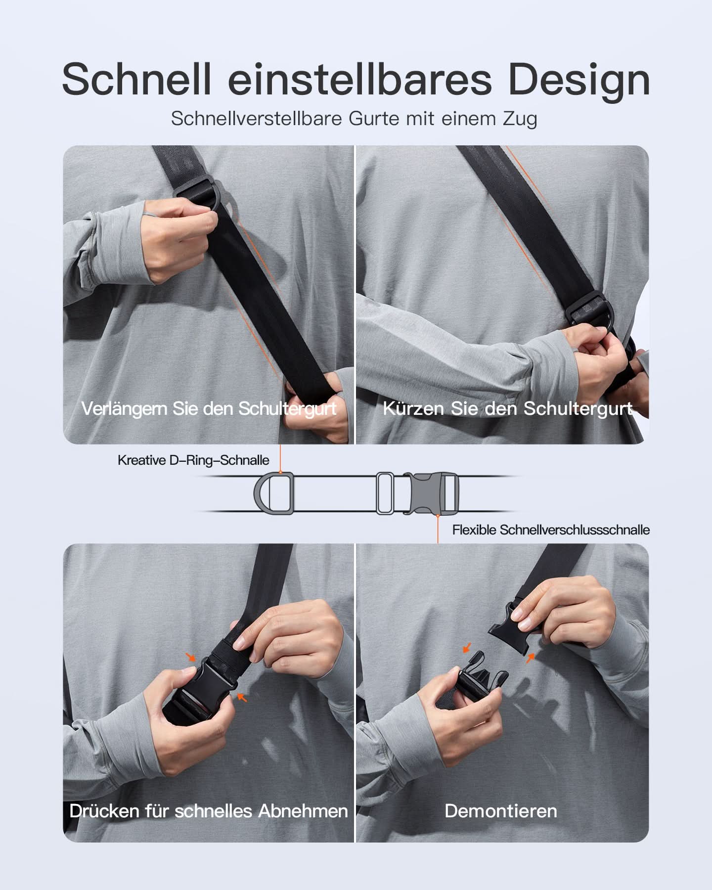 Sling Bag, leichte Umhängetasche mit schnell verstellbarem Gurt, FB01001 - Image 7