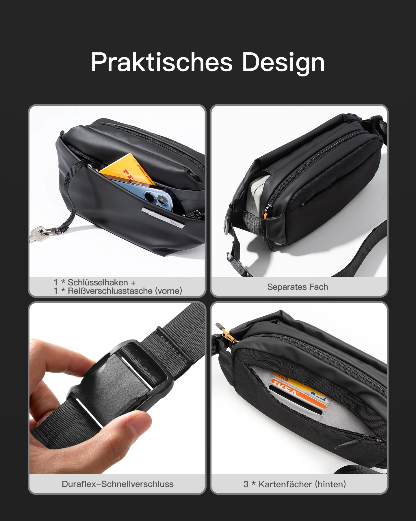 Sling Bag mit 19 eingebaute Taschen, stylische Crossbody Bag mit verstellbarem Schultergurt, LB03014 - Image 13