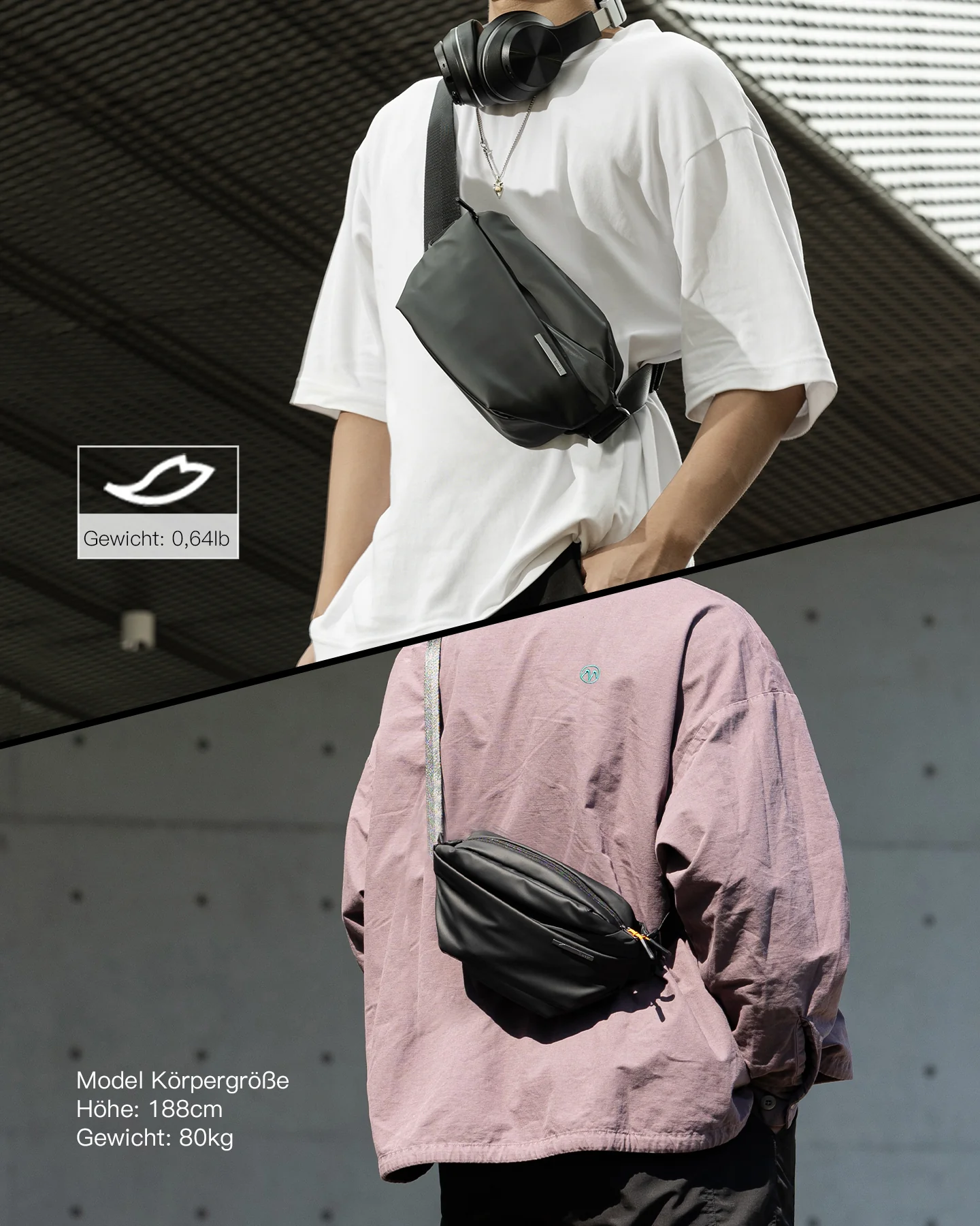 Sling Bag mit 19 eingebaute Taschen, stylische Crossbody Bag mit verstellbarem Schultergurt, LB03014 - Image 15