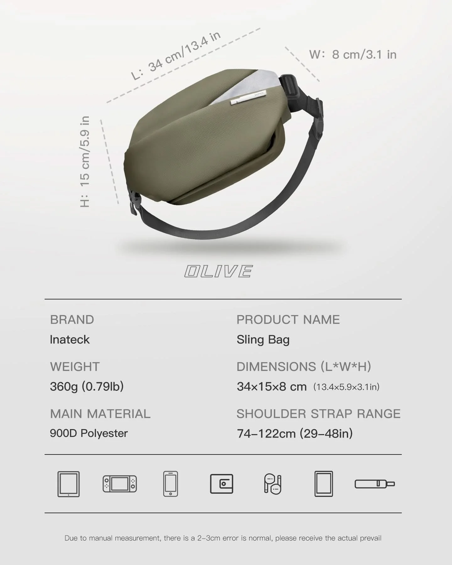 Sling Bag mit 19 eingebaute Taschen, stylische Crossbody Bag mit verstellbarem Schultergurt, LB03014 - Image 19