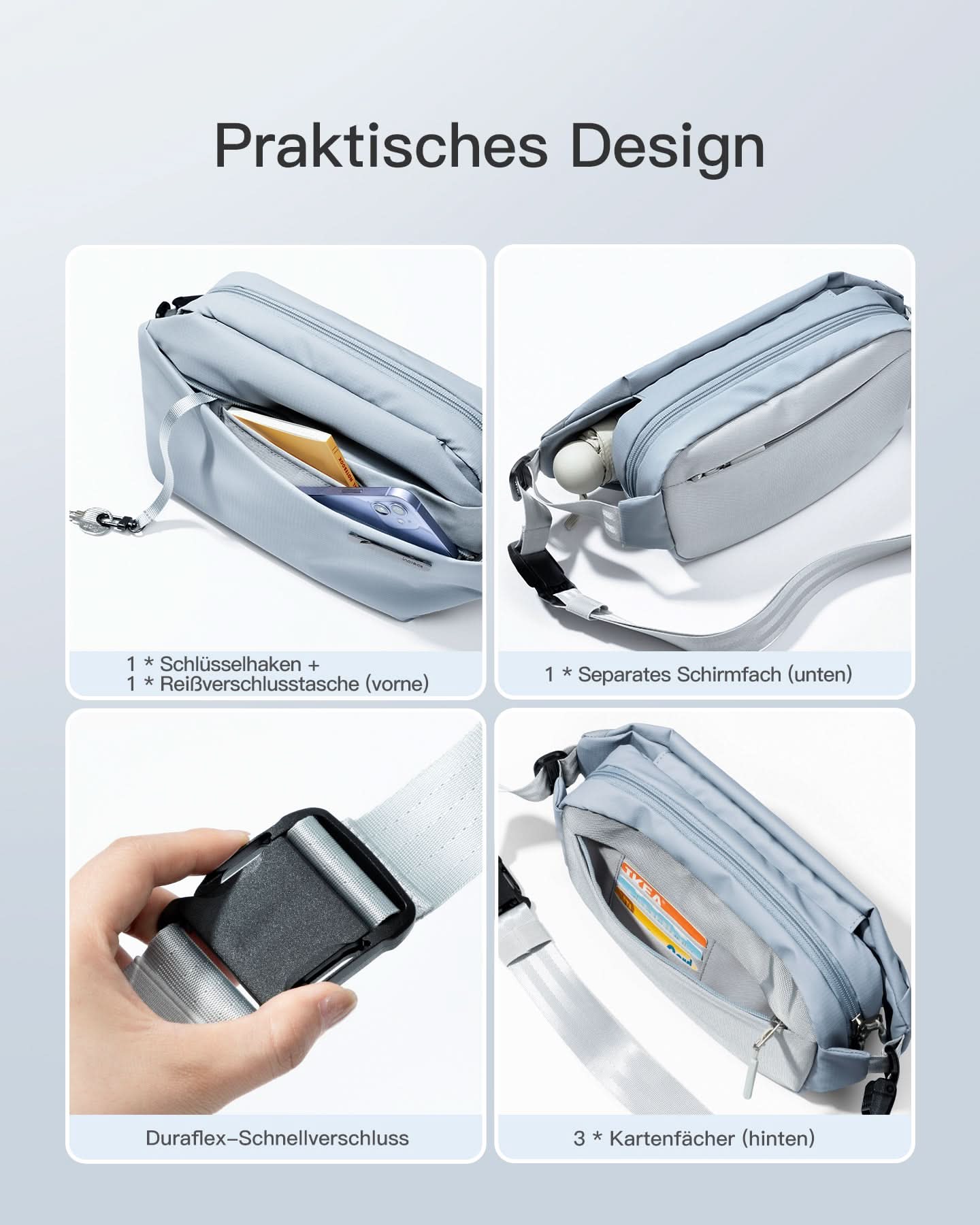 Sling Bag mit 19 eingebaute Taschen, stylische Crossbody Bag mit verstellbarem Schultergurt, LB03014 - Image 30