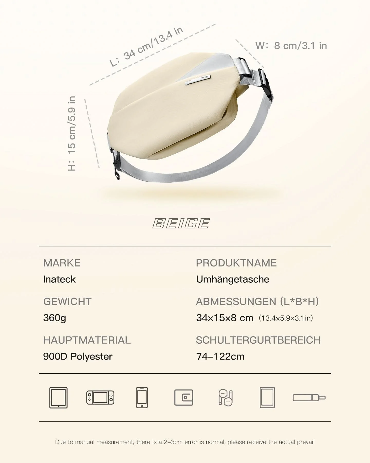 Sling Bag mit 19 eingebaute Taschen, stylische Crossbody Bag mit verstellbarem Schultergurt, LB03014 - Image 33