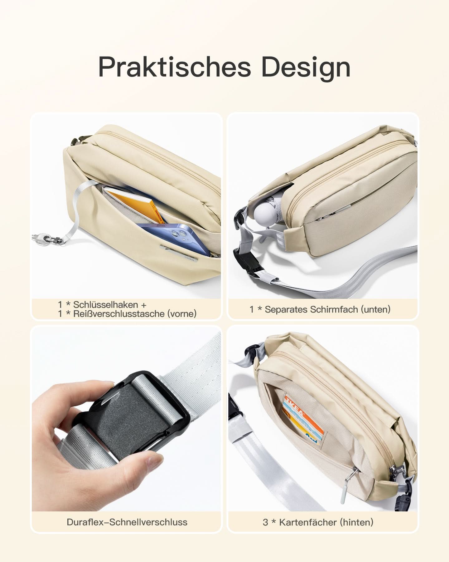Sling Bag mit 19 eingebaute Taschen, stylische Crossbody Bag mit verstellbarem Schultergurt, LB03014 - Image 36