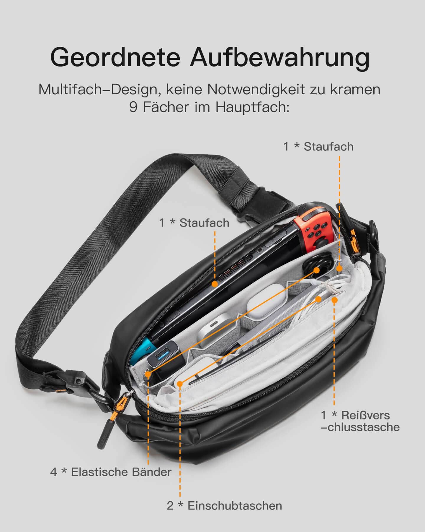 Sling Bag mit 19 eingebaute Taschen, stylische Crossbody Bag mit verstellbarem Schultergurt, LB03014 - Image 4