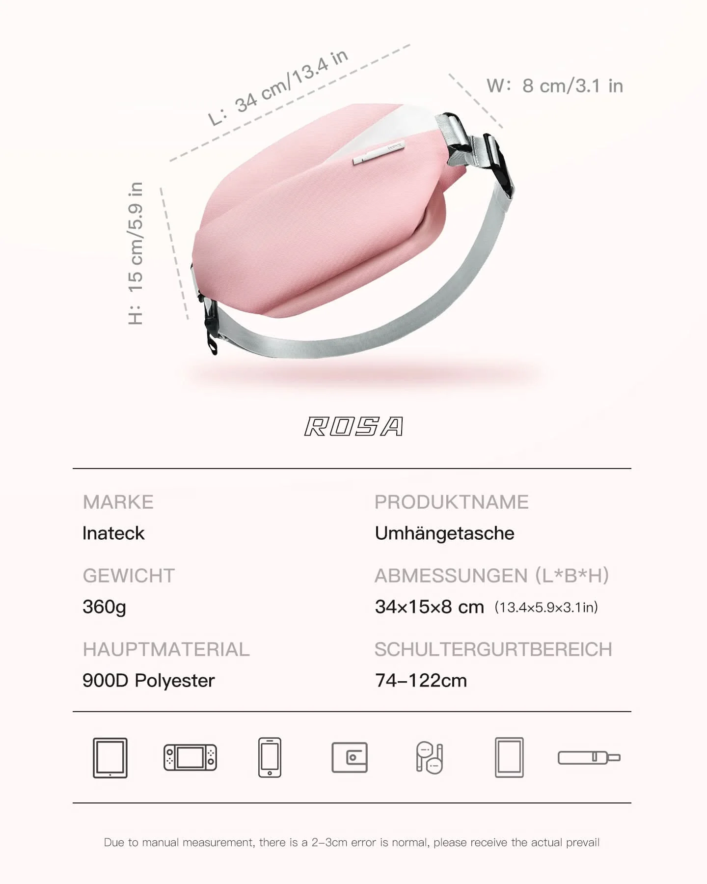 Sling Bag mit 19 eingebaute Taschen, stylische Crossbody Bag mit verstellbarem Schultergurt, LB03014 - Image 40
