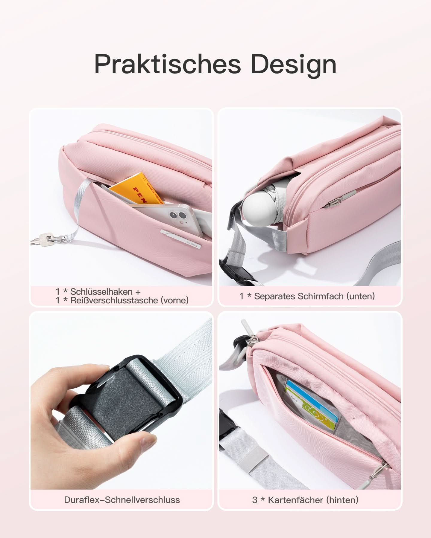 Sling Bag mit 19 eingebaute Taschen, stylische Crossbody Bag mit verstellbarem Schultergurt, LB03014 - Image 41