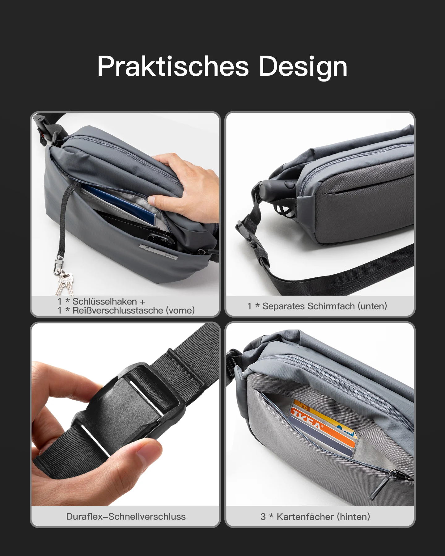 Sling Bag mit 19 eingebaute Taschen, stylische Crossbody Bag mit verstellbarem Schultergurt, LB03014 - Image 50