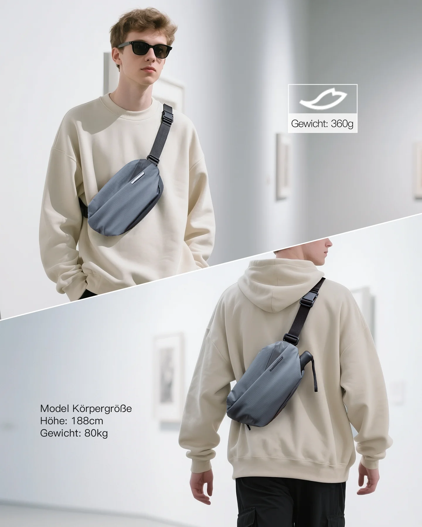 Sling Bag mit 19 eingebaute Taschen, stylische Crossbody Bag mit verstellbarem Schultergurt, LB03014 - Image 52
