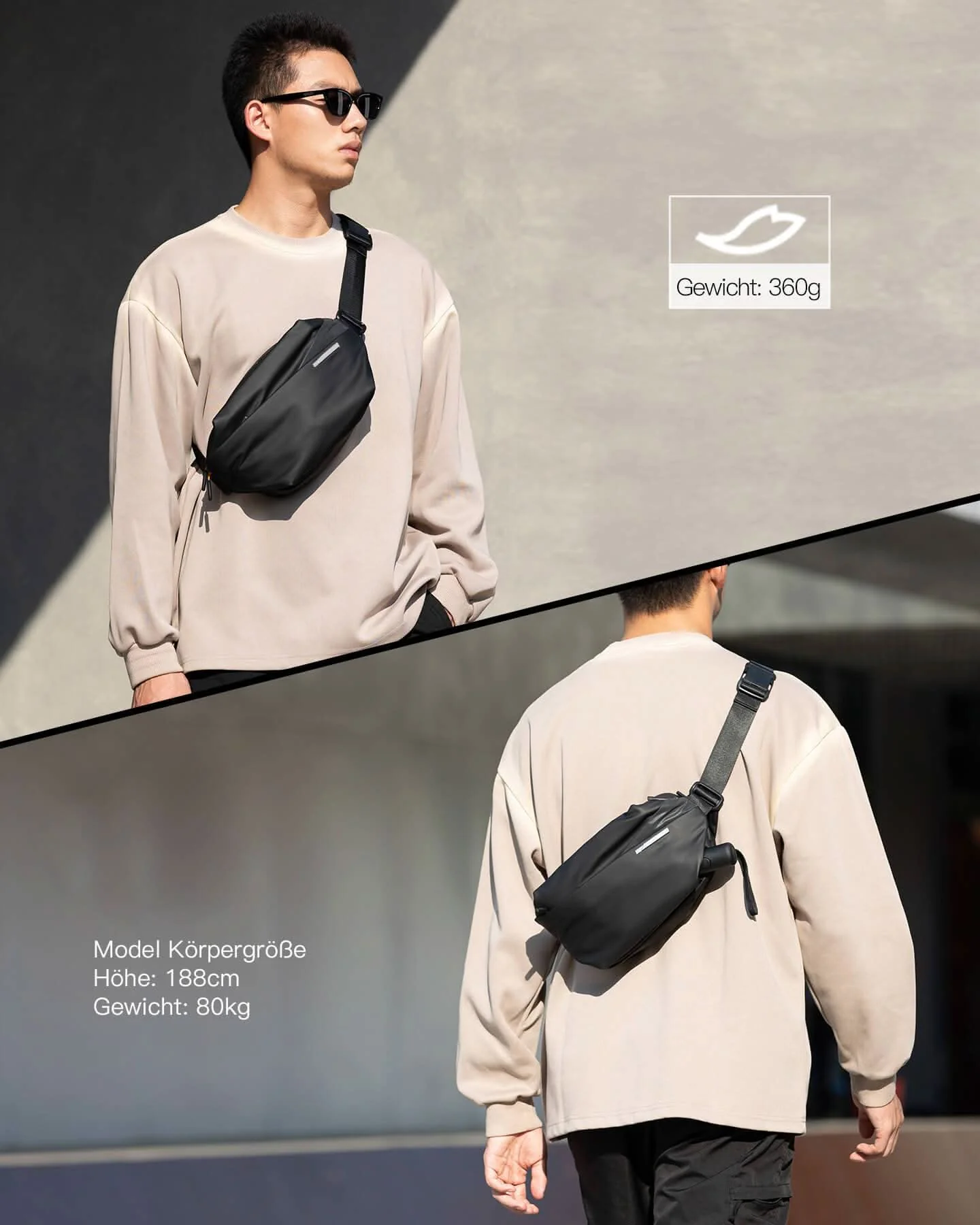 Sling Bag mit 19 eingebaute Taschen, stylische Crossbody Bag mit verstellbarem Schultergurt, LB03014 - Image 7