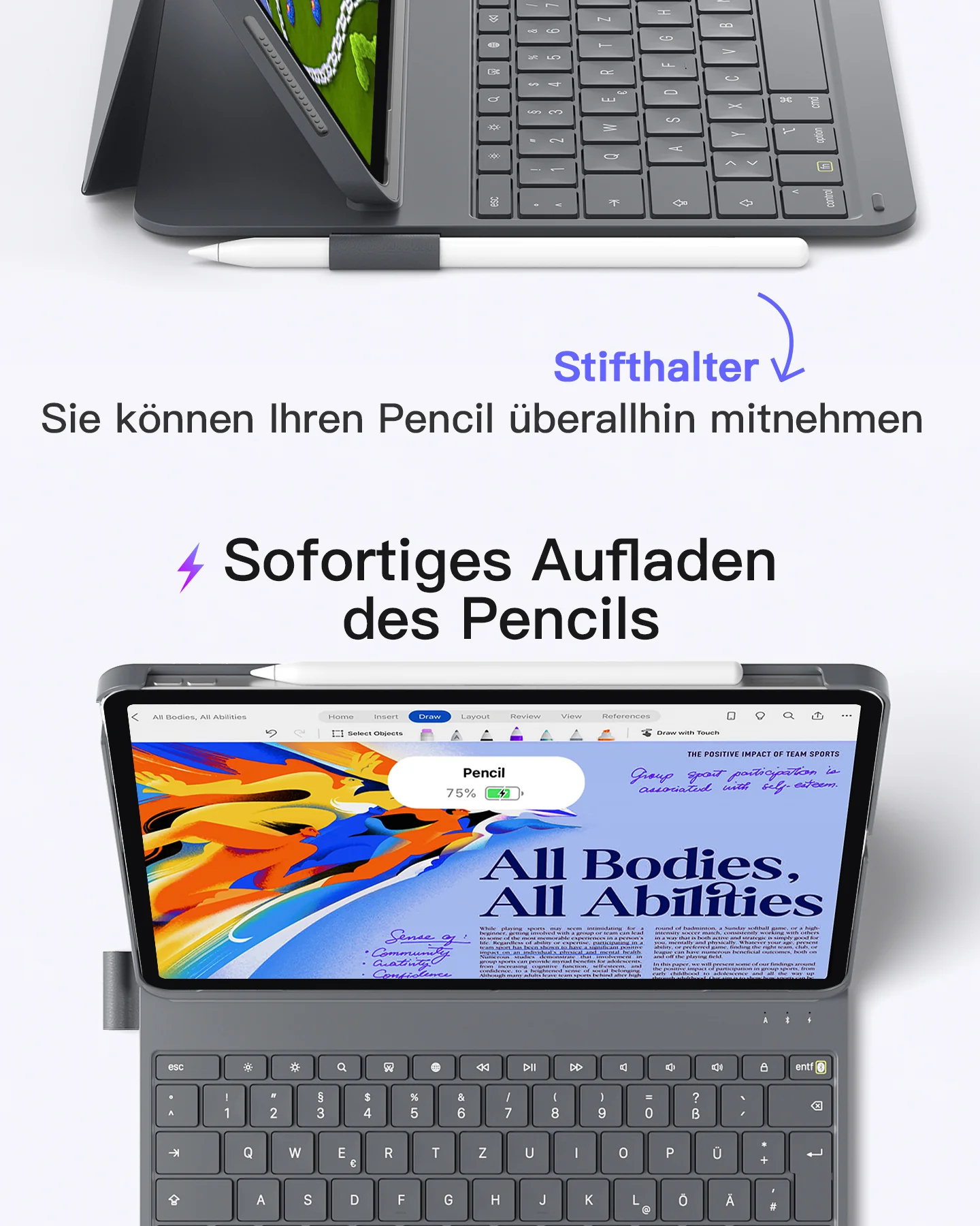 Super-leicht Tastatur Hülle für iPad Air 13"M4/M3/M2 (2026/2025/2024), iPad Pro 12.9" 6/5/4/3, BK2007-13 - Image 7