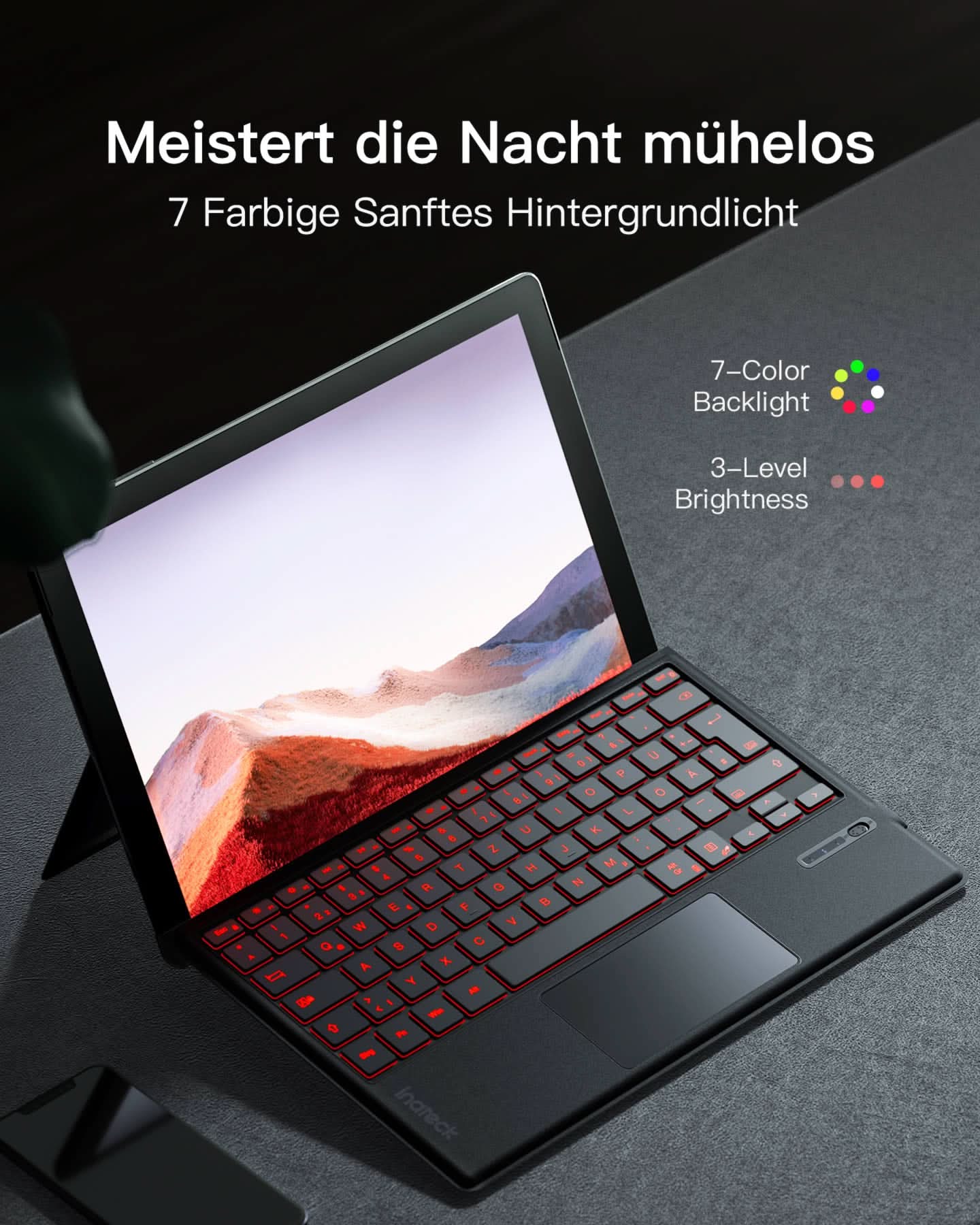 Surface Pro AI Tastatur für Surface Pro 7/7+/6/5/4, 7 Farben Hintergrundbeleuchtung, QWERTZ, KB02027 - Image 16