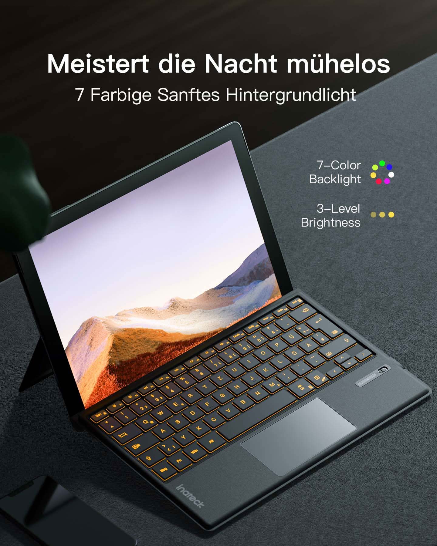 Surface Pro AI Tastatur für Surface Pro 7/7+/6/5/4, 7 Farben Hintergrundbeleuchtung, QWERTZ, KB02027 - Image 4