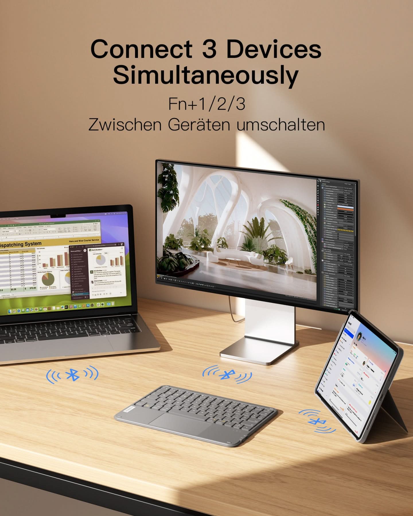 Ultraleichte Tablet Tastatur Kabellose QWERTZ Deutsch mit Trackpad, kompatibel mit iPad/Tablet/Windows/Laptop/PC, KB01105 - Image 3
