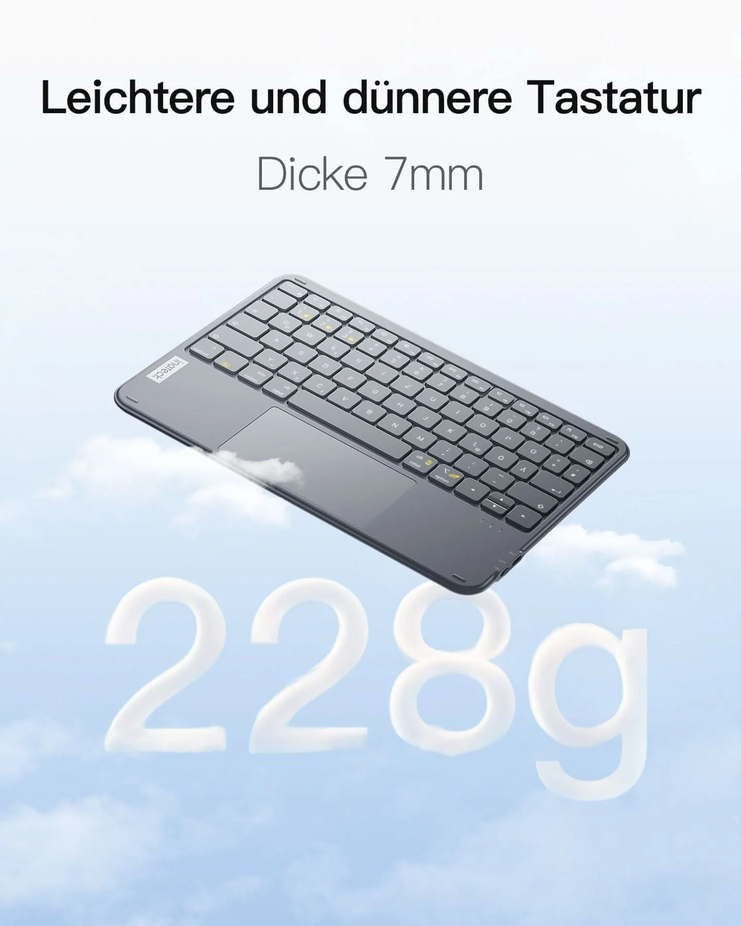 Ultraleichte Tablet Tastatur Kabellose QWERTZ Deutsch mit Trackpad, kompatibel mit iPad/Tablet/Windows/Laptop/PC, KB01105 - Image 4