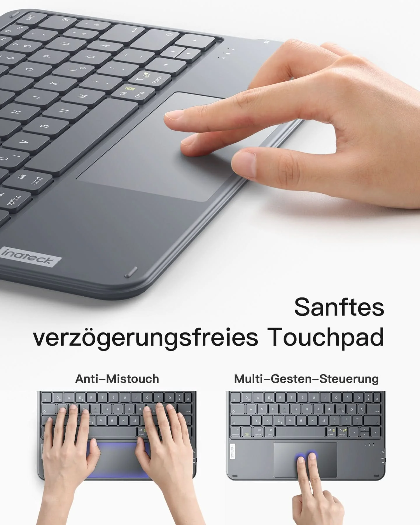 Ultraleichte Tablet Tastatur Kabellose QWERTZ Deutsch mit Trackpad, kompatibel mit iPad/Tablet/Windows/Laptop/PC, KB01105 - Image 5