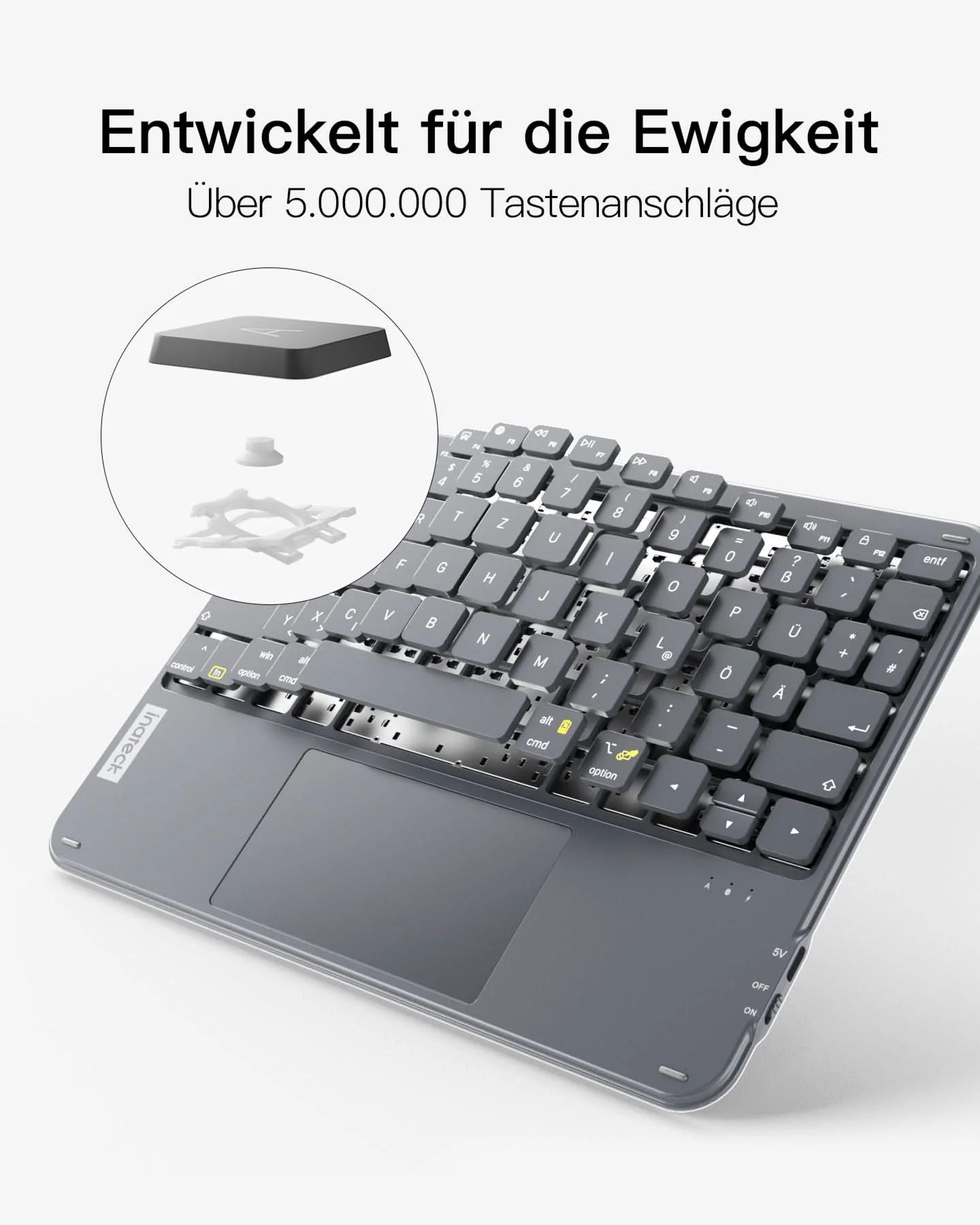 Ultraleichte Tablet Tastatur Kabellose QWERTZ Deutsch mit Trackpad, kompatibel mit iPad/Tablet/Windows/Laptop/PC, KB01105 - Image 7