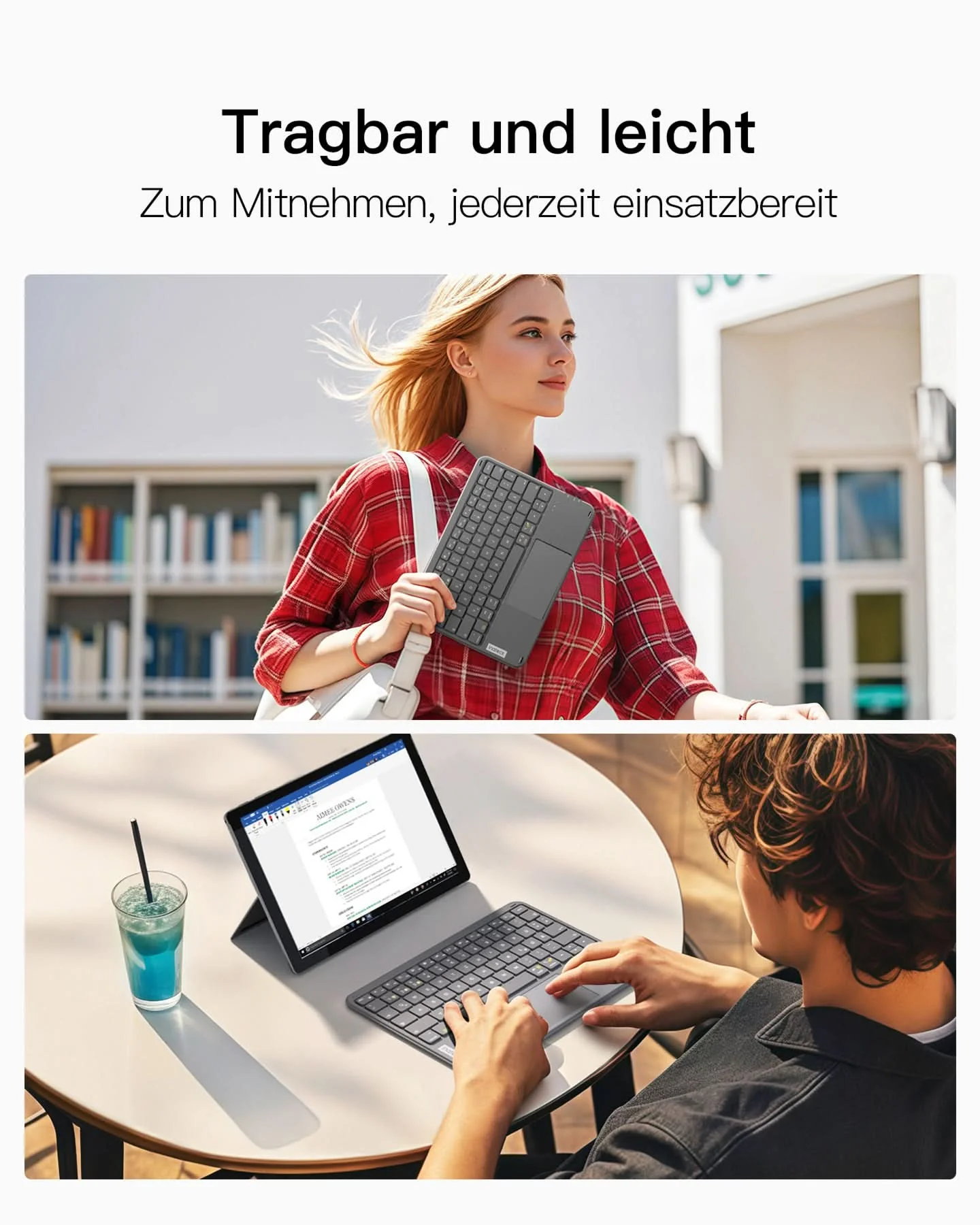 Ultraleichte Tablet Tastatur Kabellose QWERTZ Deutsch mit Trackpad, kompatibel mit iPad/Tablet/Windows/Laptop/PC, KB01105 - Image 8