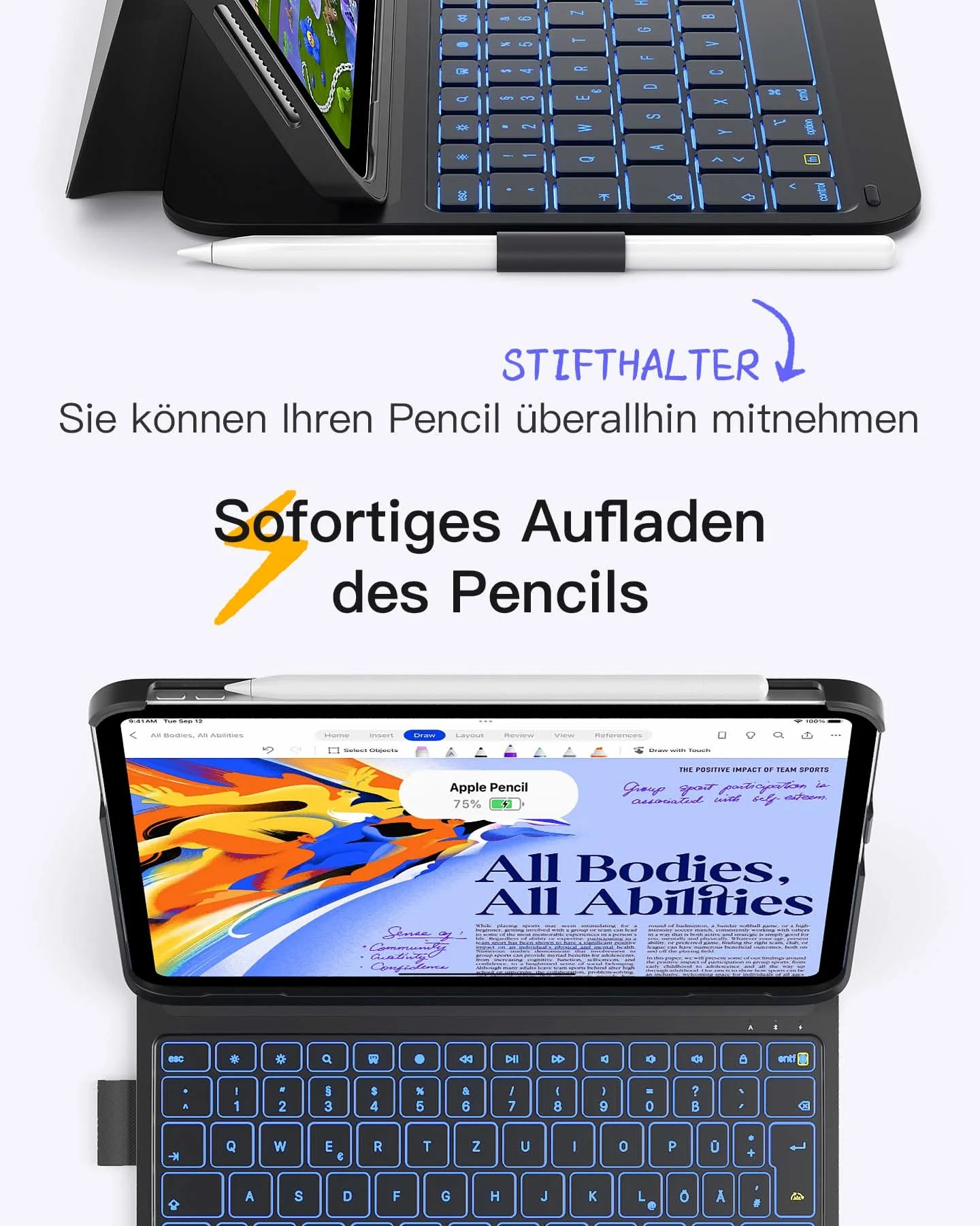Super-leicht Tastatur Hülle für iPad 11" 11 Gen (A16 2025), iPad 10, iPad Air 11" M4/M3/M2 (2026/2025/2024), iPad Air 5/4, iPad Pro 11" 4/3/2/1, QWERTZ, BK2007 - Image 19