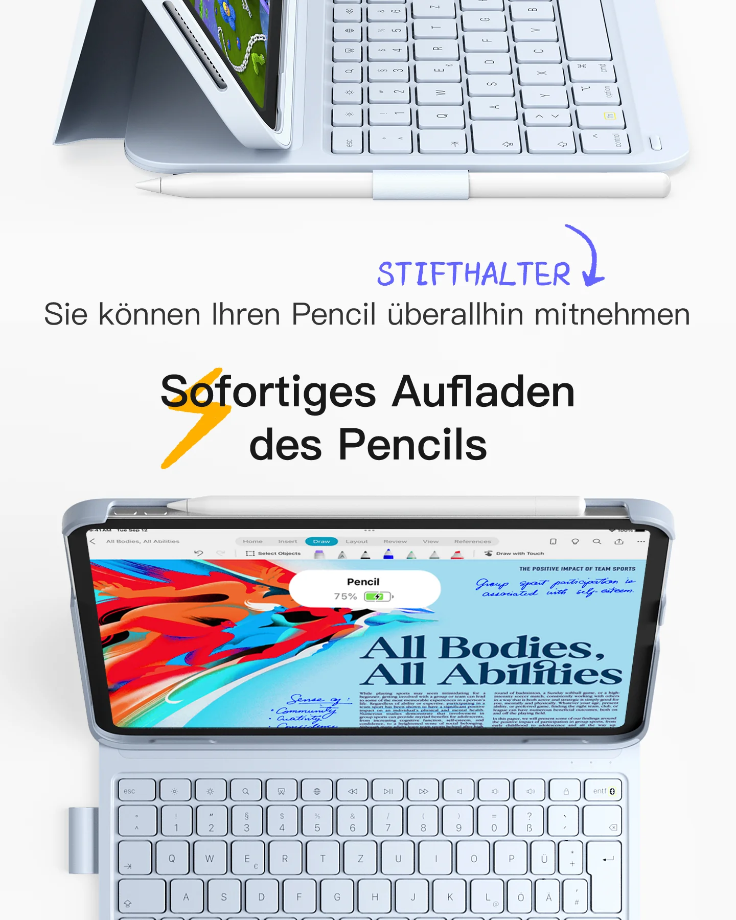 Super-leicht Tastatur Hülle für iPad 11" 11 Gen (A16 2025), iPad 10, iPad Air 11" M4/M3/M2 (2026/2025/2024), iPad Air 5/4, iPad Pro 11" 4/3/2/1, QWERTZ, BK2007 - Image 30