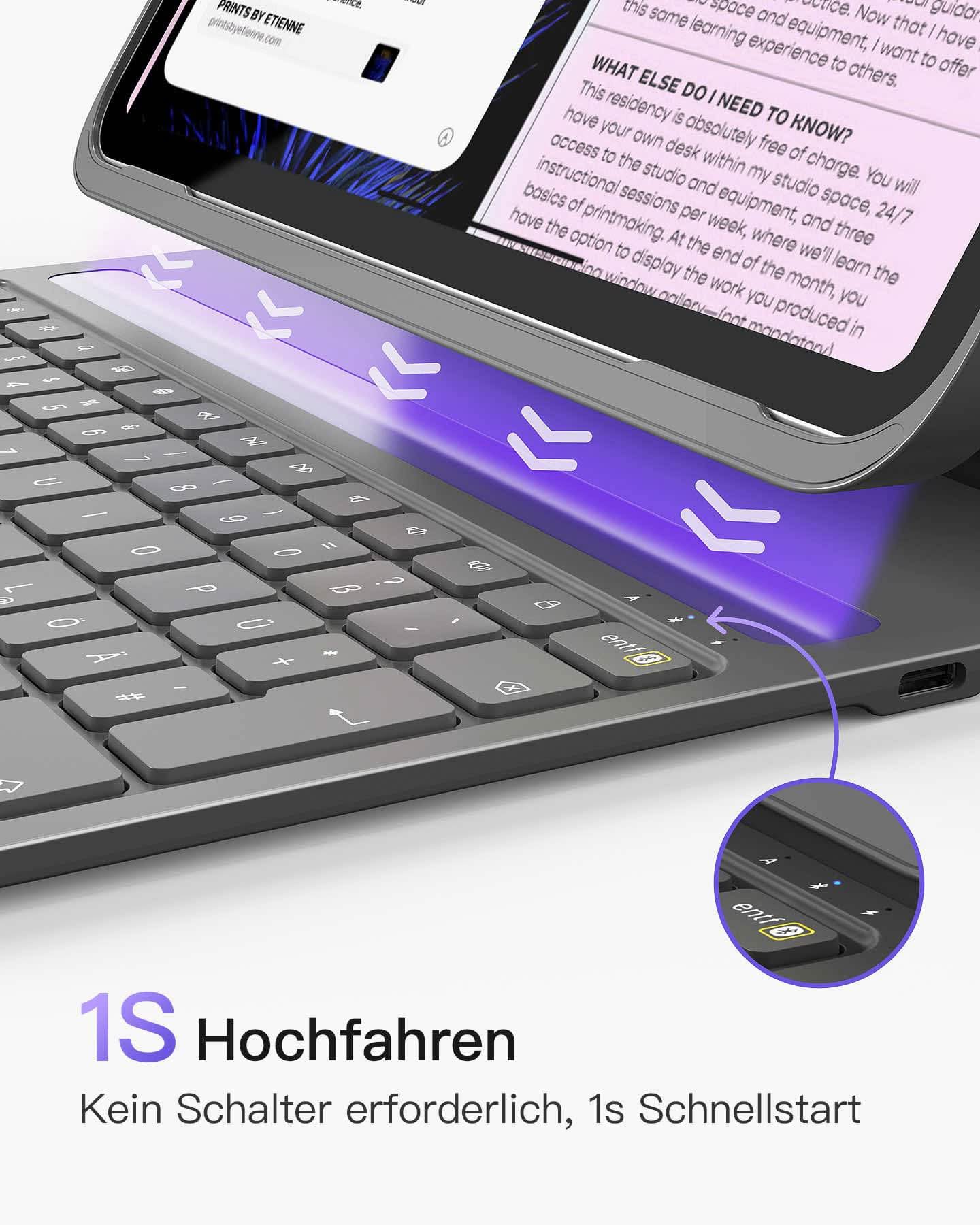 Super-leicht Tastatur Hülle für iPad 11" 11 Gen (A16 2025), iPad 10, iPad Air 11" M4/M3/M2 (2026/2025/2024), iPad Air 5/4, iPad Pro 11" 4/3/2/1, QWERTZ, BK2007 - Image 4
